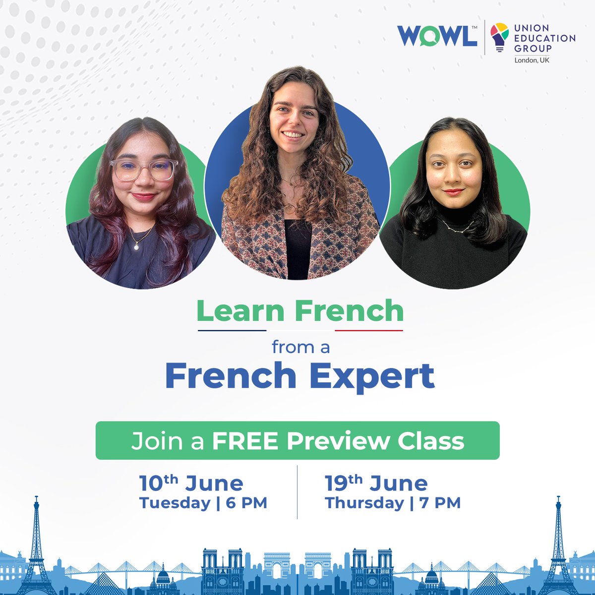 WowlEdtech's tweet photo. Want to learn French? Join our classes led by DELF-certified trainers and native experts. Dates scheduled on:
 📅 10 June (Tue), 6 PM
 📅 19 June (Thu), 7 PM
 
Register now for a free preview class: https://t.co/4egnOWbSxK

#WowlAcademy #WOWL #FrenchLearning #FrenchLanguage https://t.co/NjOtjrQTry