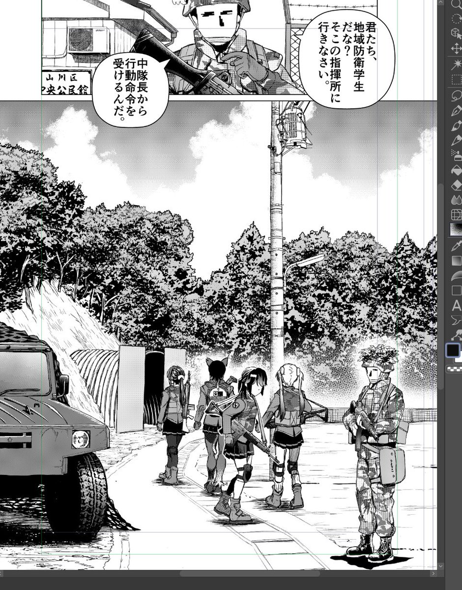 電柱を入れて描くと日本の風景っぽくなるなぁ 