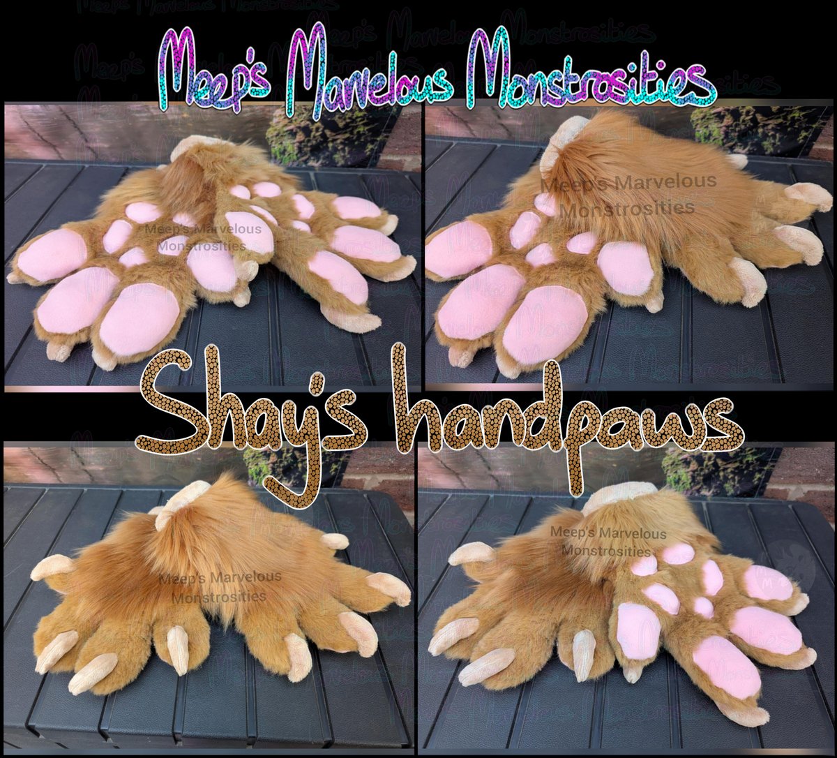 Set of 4 finger standard handpaws completed for Shay 🐭
These have stuffed pawpads, plush claws and are lined inside.
#fursuitmaker #fursuit
