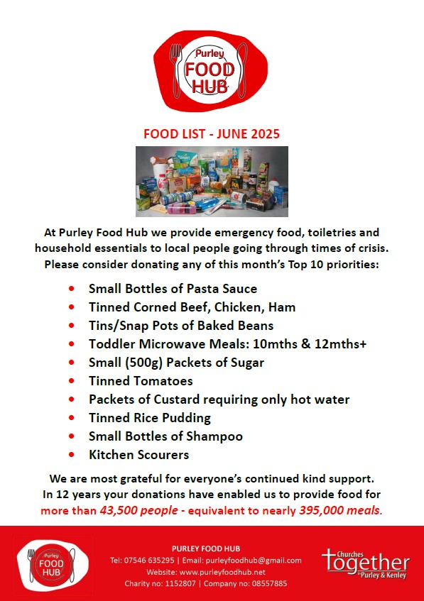 Please support the @Purleyfoodhub throughout June 2025. Thank you.                     

See more information on how you can help or donate at purleyfoodhub.net/how-you-can-he………………………………                   

#inPurley #foodhub #community #Purley #DestinationPurley