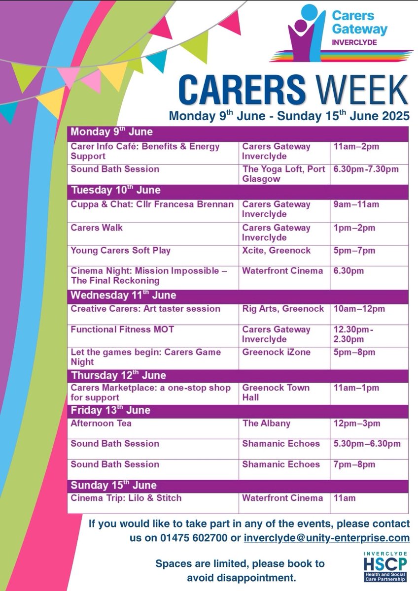 Inverclyde's Community Link Workers (@inverclyde_clw) on Twitter photo Free events taking place across Inverclyde from Monday 9th to Sunday the 15th of June. These events are designed to celebrate, support, and connect unpaid carers in our community. <a href="/CVSInverclyde/">CVS Inverclyde</a> <a href="/InverclydeHSCP/">Inverclyde HSCP</a> Free events taking place across Inverclyde from Monday 9th to Sunday the 15th of June. These events are designed to celebrate, support, and connect unpaid carers in our community. <a href="/CVSInverclyde/">CVS Inverclyde</a> <a href="/InverclydeHSCP/">Inverclyde HSCP</a>
