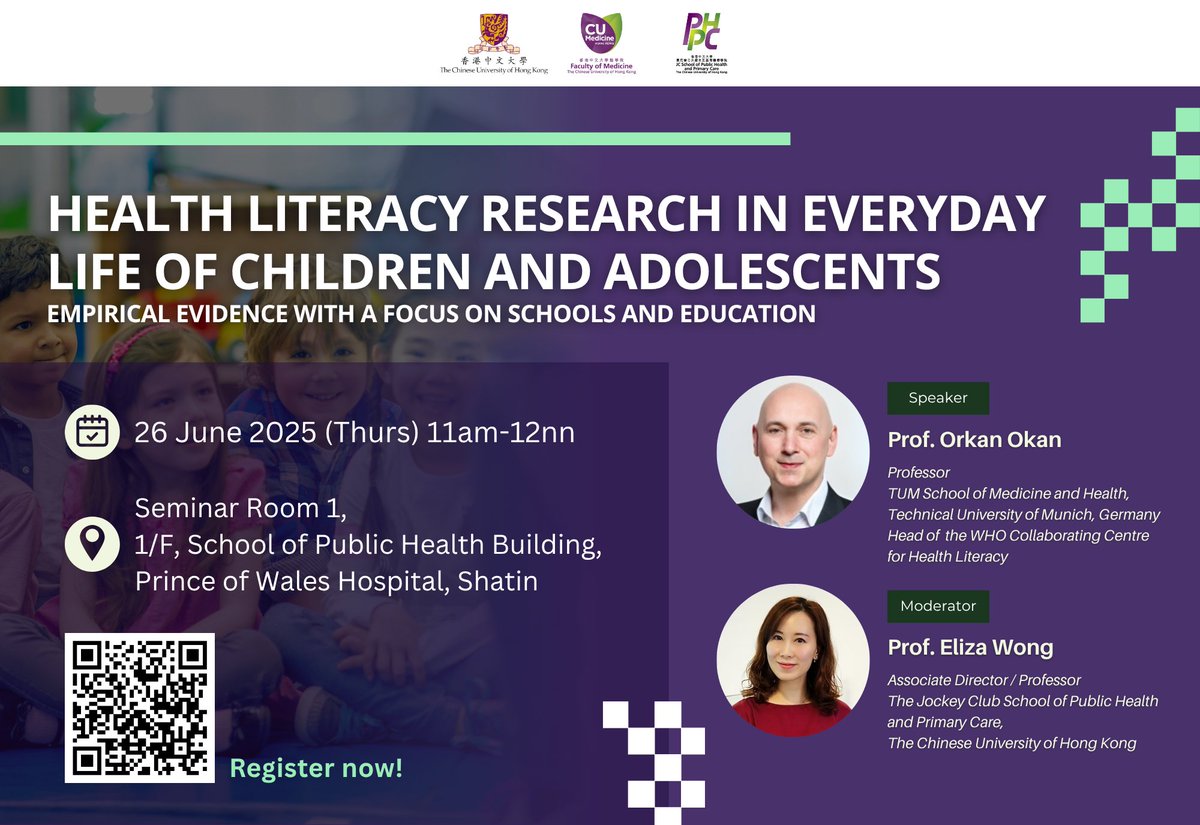 CUHK JC School of Public Health and Primary Care (@cuhksphpc) on Twitter photo Prof. Orkan Okan of TUM School of Medicine and Health, <a href="/TU_Muenchen/">TU München</a>, will present key findings from child, adolescent, and school #healthliteracy studies conducted by the <a href="/WHO/">World Health Organization (WHO)</a> Collaborating Center for Health Literacy. #RegisterNow: cloud.itsc.cuhk.edu.hk/webform/view.p… Prof. Orkan Okan of TUM School of Medicine and Health, <a href="/TU_Muenchen/">TU München</a>, will present key findings from child, adolescent, and school #healthliteracy studies conducted by the <a href="/WHO/">World Health Organization (WHO)</a> Collaborating Center for Health Literacy. #RegisterNow: cloud.itsc.cuhk.edu.hk/webform/view.p…