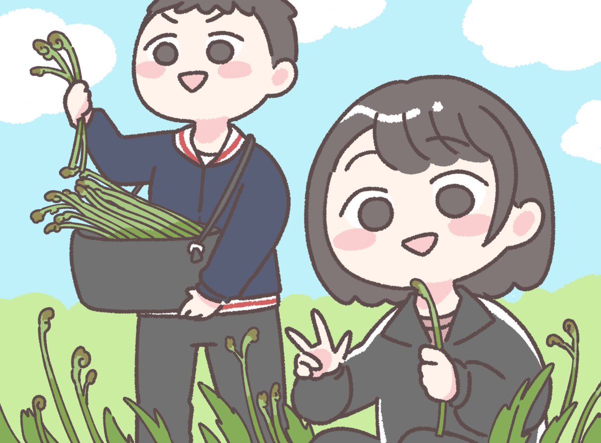 週末の思い出②
わらび獲り体験してきました！毎年恒例になってます🌱

#ゆるいイラスト　#イラスト　#illustration