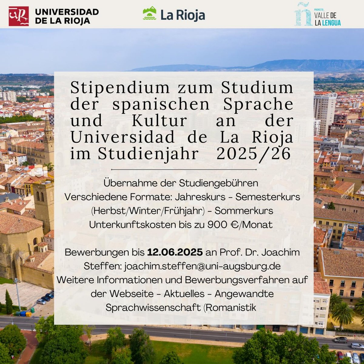 Ausschreibung für ein Stipendium für einen Aufenthalt an der Universidad de la Rioja 

shorturl.at/PecCK
