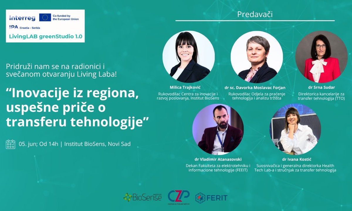 Inicijativa Digitalna Srbija (@digitalnasrbija) on Twitter photo 🔬 Nauka u službi inovacija!
Naš član <a href="/BioSenseRS/">BioSense Institute</a> 5. juna u NS otvara Technology Transfer Living Lab i okuplja eksperte iz regiona na događaju „Regional Innovation Success Stories“.
👉 Prijavi se forms.office.com/Pages/Response… i saznaj kako izgleda transfer tehnologija u praksi! 🔬 Nauka u službi inovacija!
Naš član <a href="/BioSenseRS/">BioSense Institute</a> 5. juna u NS otvara Technology Transfer Living Lab i okuplja eksperte iz regiona na događaju „Regional Innovation Success Stories“.
👉 Prijavi se forms.office.com/Pages/Response… i saznaj kako izgleda transfer tehnologija u praksi!