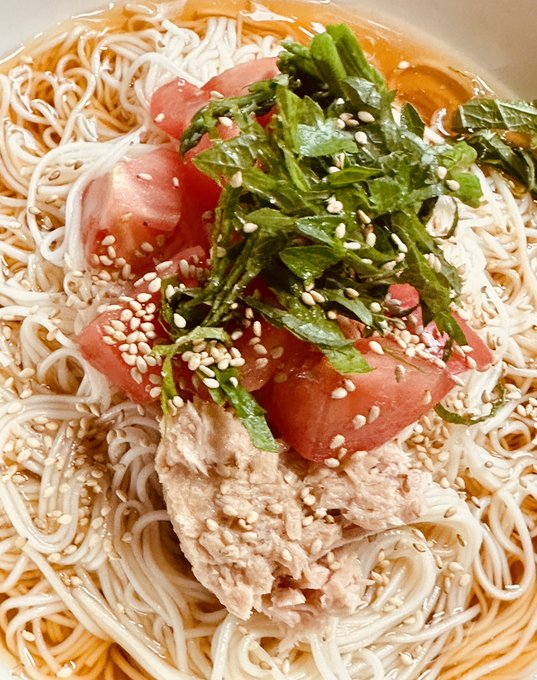 わかります🙂‍↕️これが仰るほぼまんまのそうめん🍅🐟 
