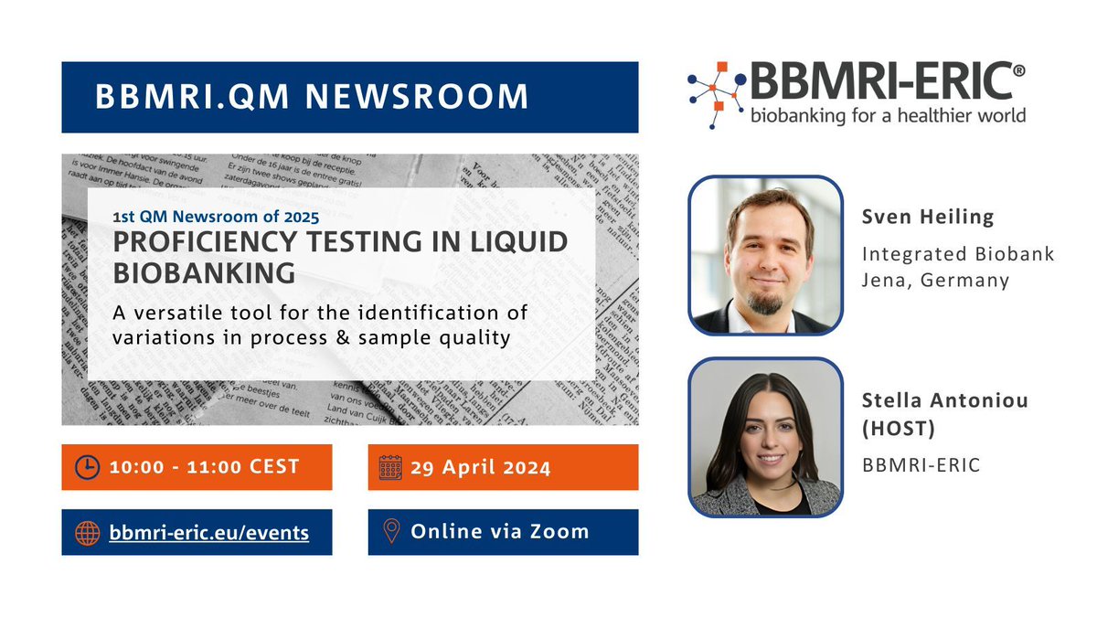 BBMRIERIC's tweet image. 📺 Watch the 1st #BBMRI_QM Newsroom of 2025, now available.
🎙️ Special guest, Sven Heiling, Integrated Biobank Jena, led an engaging talk on proficiency testing in liquid biobanking.
🔗 Register and watch: buff.ly/dbjhniB
