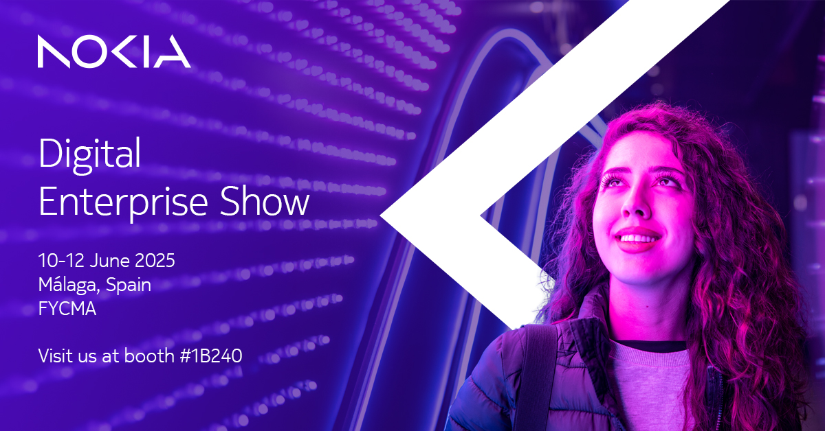 Nokia is headed to the Digital Enterprise Show in Málaga, 10-12 June!

Visit our booth (1B240) and explore the future of digital enterprise and connectivity.

Learn more: nokia.ly/43rKpAq

#DES2025 #PrivateWireless #DigitalTransformation