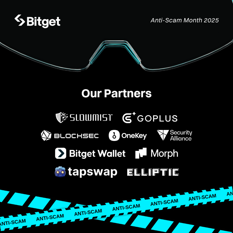bitget's tweet photo. #BitgetAntiScamMonth is live with fun campaigns all month long!🔒

Spot the highlights:

 🔐 Anti-Scam Hub
 🕶️ Gamified education
 📊 Anti-Scam Report 2025
 🎮 More mini-game challenges coming up
 
 🔗 Join now:  https://t.co/FnlEX6rdLB

👁️‍  Smarter eyes. Stronger shields.