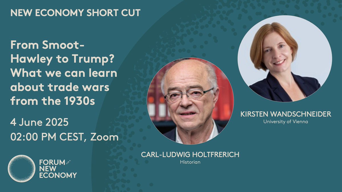In the 1930s, the Smoot-Hawley Act triggered retaliation, a collapse in trade &amp; a deepened global depression. Today, are Trump’s tariffs repeating history? With Kirsten Wandschneider &amp; Carl-Ludwig Holtfrerich

📅 04.06.2025, 2PM

🔗 Zoom registration: europeanclimate.zoom.us/webinar/regist…