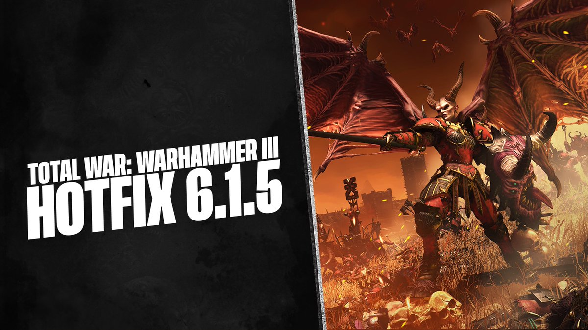 Hotfix 6.1.5 is now live Total War: WARHAMMER III bringing fixes and improvements for your campaigns

🏕️ Fixes to Ogre Camps
🌲 Improvements for Wood Elf forest battle effects
🏃‍ Movement stance UI fixes

🗒️ Read more: community.totalwar.com/wh3-hotfix-615