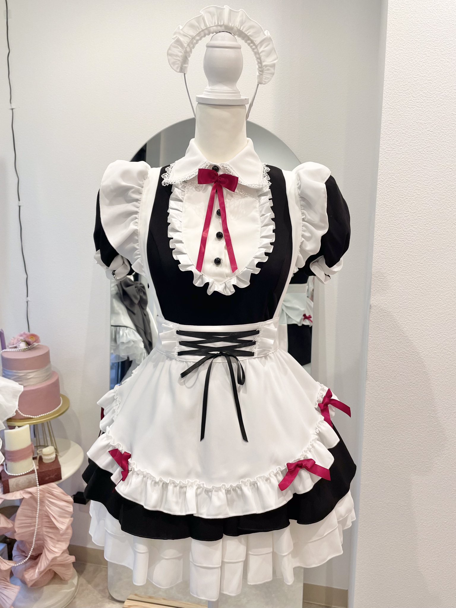 エプロンメイドブラック　マリームーン 6点セット】Malymoon マリーンムーン レースブラックメイド服