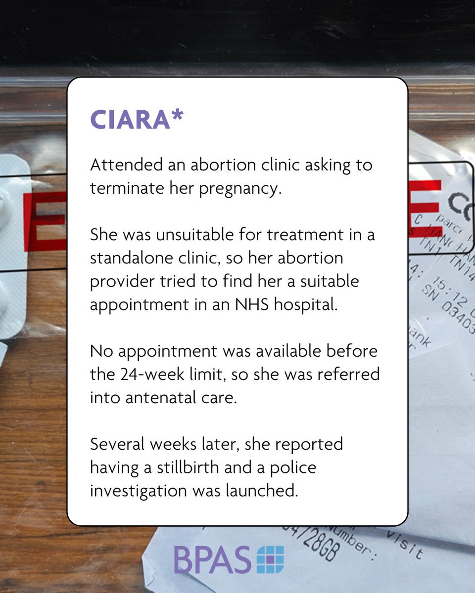 BPAS1968's tweet image. Ciara tried to access a legal abortion but no NHS appointment was available in time.
 
She had a stillbirth weeks later and was investigated by police.
 
No one should face criminalisation for pregnancy outcomes.

Ask your MP to vote for NC1 bpas-campaigns.org
