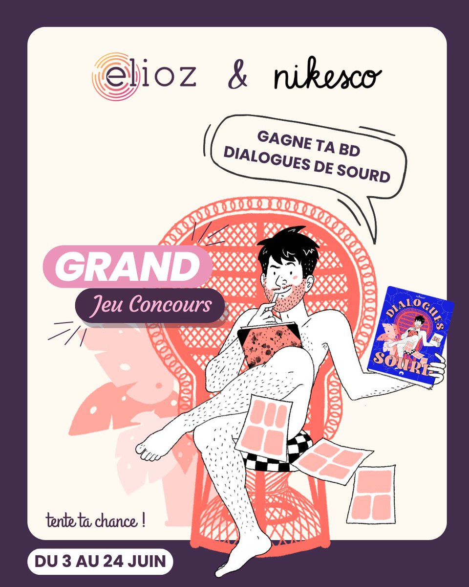 🎉 CONCOURS BD 🎉

En collaboration avec l'illustrateur <a href="/Nikesco_/">Nicolas (nikesco)</a>, on vous fait gagner un exemplaire de sa bande dessinée "Dialogue de Sourds" 💬 une œuvre aussi drôle que percutante, à découvrir absolument !

📅 Le concours est ouvert du 3 juin au 24 juin.
Les gagnants seront