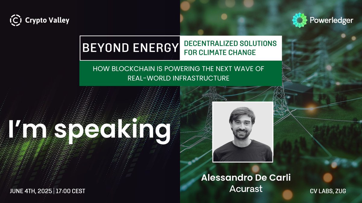 Acurast (@acurast) on Twitter photo Our co-founder, <a href="/a_d_c_/">Alessandro De Carli ☁️ 🫡</a>, will speak at Beyond Energy by <a href="/thecryptovalley/">Crypto Valley</a> and <a href="/Powerledger_io/">Powerledger</a>.
Topic: How blockchain is powering the next wave of real-world infrastructure for climate solutions.
📍 CV Labs, Zug
🗓️ June 4, 2025 | 17:00 CEST
👉 Join the event: Our co-founder, <a href="/a_d_c_/">Alessandro De Carli ☁️ 🫡</a>, will speak at Beyond Energy by <a href="/thecryptovalley/">Crypto Valley</a> and <a href="/Powerledger_io/">Powerledger</a>.
Topic: How blockchain is powering the next wave of real-world infrastructure for climate solutions.
📍 CV Labs, Zug
🗓️ June 4, 2025 | 17:00 CEST
👉 Join the event: