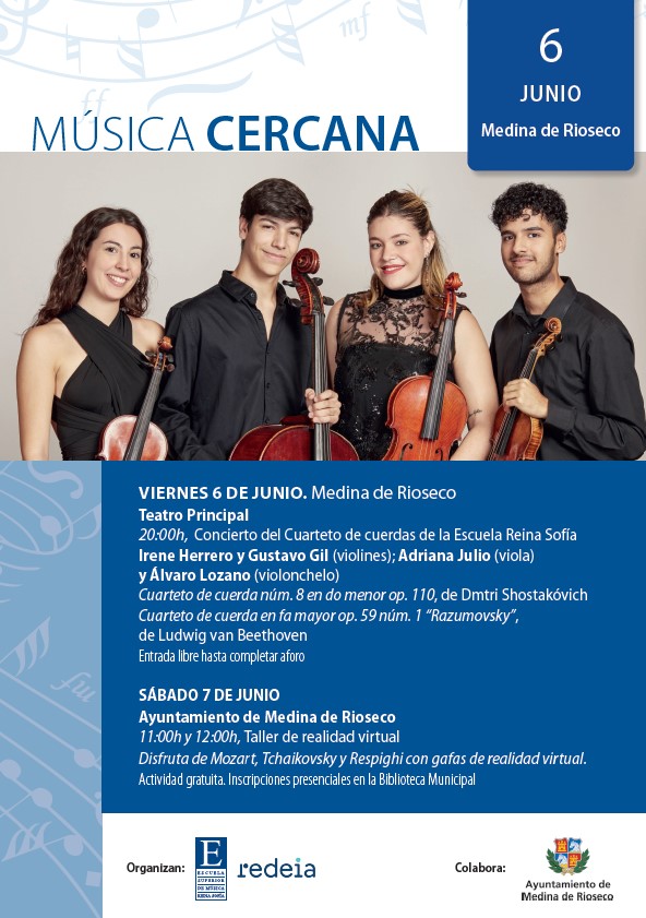 Redeia (@redeiacorp) on Twitter photo #MedinadeRioseco #Valladolid ha sido el municipio de #CastillayLeón escogido para última parada de la gira rural de #MúsicaCercana, que impulsamos desde <a href="/RedeiaCorp/">Redeia</a> y <a href="/EscuelaRSofia/">Escuela Superior de Música Reina Sofía</a>.
Sus vecinos disfrutarán este viernes de un 🎵recital de música de cámara 🎵 a cargo del Cuarteto #MedinadeRioseco #Valladolid ha sido el municipio de #CastillayLeón escogido para última parada de la gira rural de #MúsicaCercana, que impulsamos desde <a href="/RedeiaCorp/">Redeia</a> y <a href="/EscuelaRSofia/">Escuela Superior de Música Reina Sofía</a>.
Sus vecinos disfrutarán este viernes de un 🎵recital de música de cámara 🎵 a cargo del Cuarteto