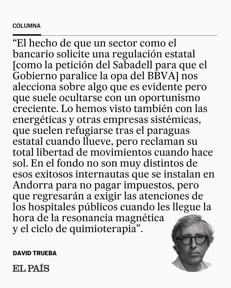 el_pais's tweet photo. Opinión | "Se instalan en Andorra para no pagar impuestos, pero regresarán a exigir las atenciones de los hospitales públicos cuando les llegue la hora de la resonancia magnética y el ciclo de quimioterapia"

Por David Trueba https://t.co/CUxViobUJB https://t.co/zCkCzaN1S0