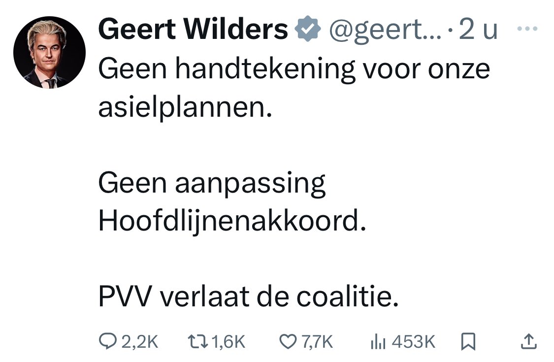 WybrenvanHaga's tweet image. 1. Het volk wilde verandering en stemde #PVV
2. De PVV gaf alles weg behalve asiel
3. De PVV faalde vervolgens op asiel
4. De PVV stort nu Nederland in chaos

Volkomen onverantwoord. Hopelijk gaan de strategische stemmers nu met hun hart stemmen.

Stem #BelangVanNederland!
#BVNL