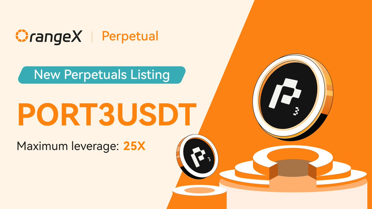 OrangeX (@orangexexchange) on Twitter photo 🍊 #OrangeX happy to announce that we will list Port3 Network (PORT3) <a href="/Port3Network/">Port3 Network</a> 25X perpetual contract
✅PORT3USDT
🕙Trading: 2025-06-03, 11:00 (UTC)
✅Maximum leverage: 25X
🔍 Click here to trade: orangex.com/perpetual/PORT…
#PORT3 🍊 #OrangeX happy to announce that we will list Port3 Network (PORT3) <a href="/Port3Network/">Port3 Network</a> 25X perpetual contract
✅PORT3USDT
🕙Trading: 2025-06-03, 11:00 (UTC)
✅Maximum leverage: 25X
🔍 Click here to trade: orangex.com/perpetual/PORT…
#PORT3