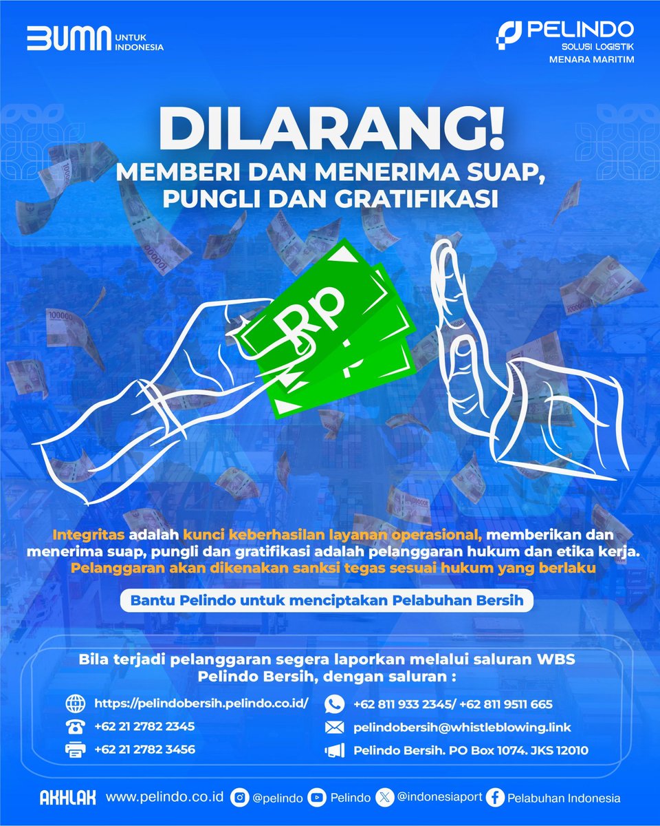 Halo #Portizen 👋🏻

‼️Katakan TIDAK pada gratifikasi‼️

PT MMI berkomitmen untuk menolak gratifikasi dan menjalankan pelayanan dengan integrasi tinggi, bersih, dan transparan.
