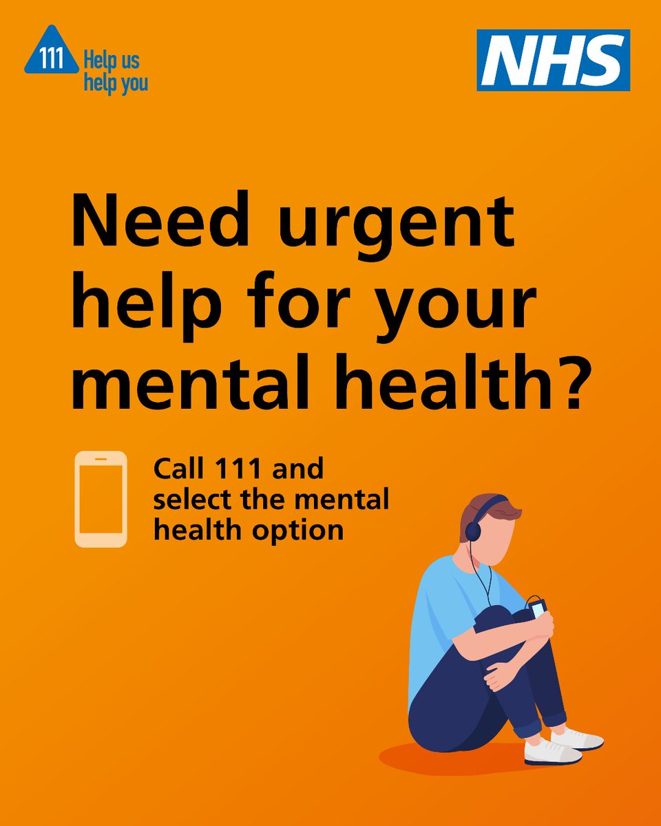 If you need urgent help for your mental health, you can call 111 and select the mental health option.

➡️ nhs.uk/nhs-services/m…