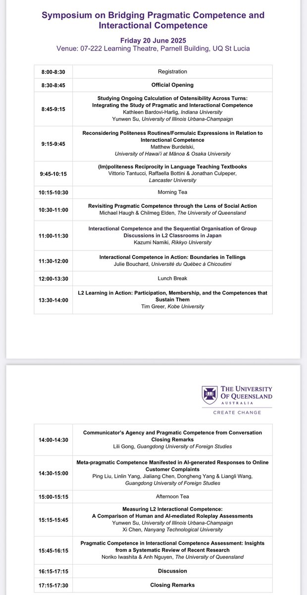 Exciting symposium on pragmatic and interactional competences 🥳 on June 20 2025 at UQ, Brisbane 🤩📚📑