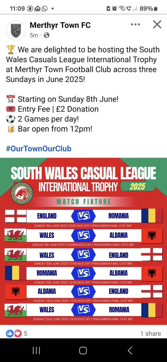 Here are the fixtures dates and kick off times for this year's <a href="/swcasualsleague/">South Wales Casual League</a> International Trophy.

Once again many thanks to <a href="/MerthyrTownFC/">The Martyrs</a> for hosting all the matches 👍