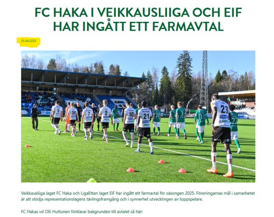 EIF:n vastineissa on "pienehkö heitto" päivämäärissä (28.3. &amp; 22.4.) , jolloin se on saanut tietää että Haka on erheellisesti tehnyt farmisopparin heidän kanssaan. Ovat kuitenkin 25.4. julkaisseet farmisoppariuutisen kotisivuillaan vaikkei diiliä ollut tehty🙃 #Ykkösliiga