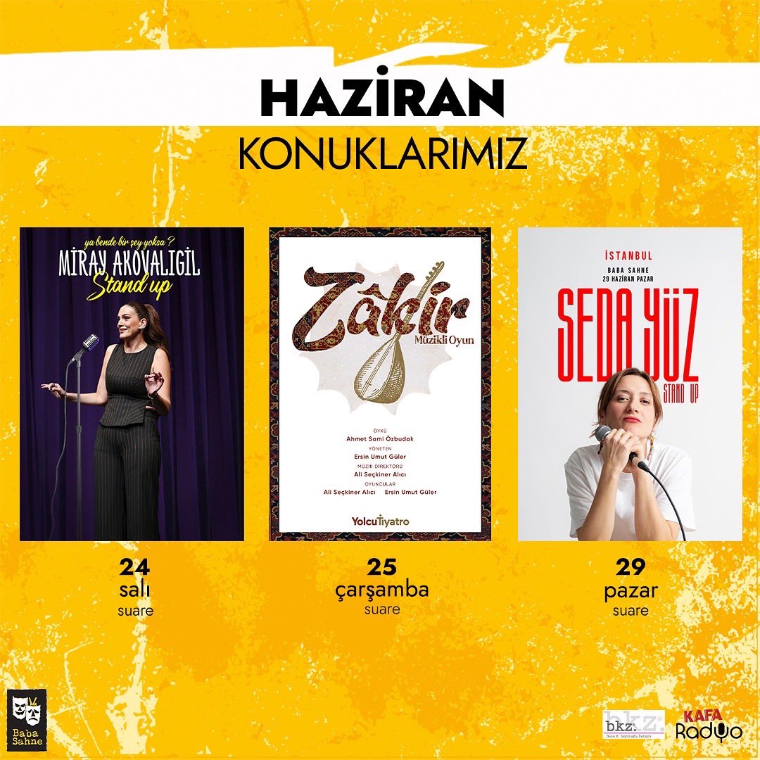 HAZİRAN KONUKLARIMIZ 🎭

Biletler babasahne.com ve gişede!

☎️ 0216 700 11 11

🔎 babasahne.com

#BabaSahne #BabaTakvim #HaziranKonuklarımız