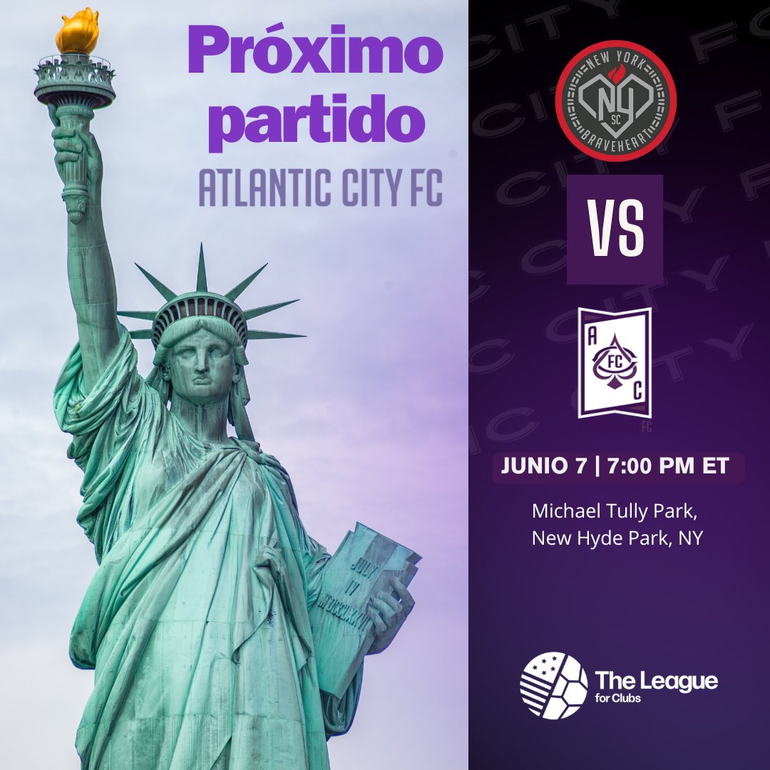 🚨 ¡Prepárate, New York! 🌆🗽

⚡️Los aces van de visita 🟣♠️

🧳Traemos el fútbol, la energía, la elegancia, la clase, la magia 🪄 

🤔¿Listos para que ruede la pelota?⚽️ 

<a href="/AtlanticCityFC/">Atlantic City FC</a> 

#AtlanticCityFC