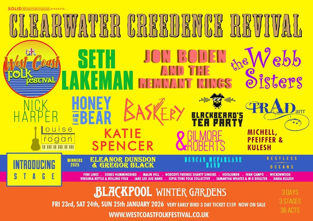 The line up is now complete for the amazing UK West Coast Folk Festival.... Special hotel deals available via the ticket link with Big Blue Hotel, Blackpool 

Ticket link below 👇 

solidentertainments.com/folk/west-coas…