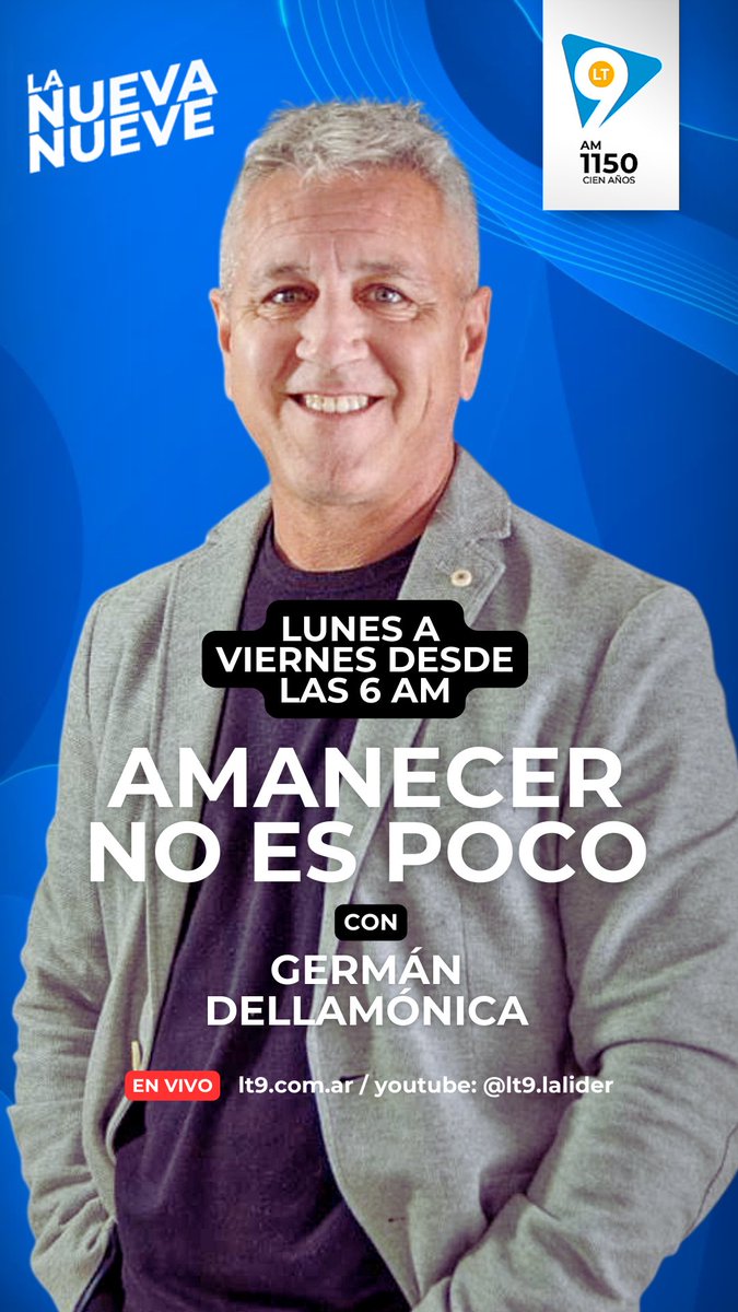 Arrancamos a las 6 y seguimos brindando toda la info !! Sumate a nuestras mañanas , por AM 1150 <a href="/lt9lider/">LT9 - La Nueva Nueve 🎙️</a> 📻 junto a <a href="/gerdellamonica/">Germán Dellamónica</a> y gran equipo 👏👏👏
