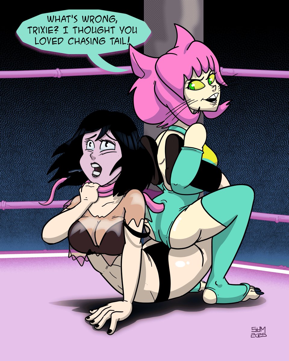 An art trade with <a href="/squiddyfacts/">CoolSquidFacts</a> of his character Nina choking my OC Trixie while putting her through a Boston crab.