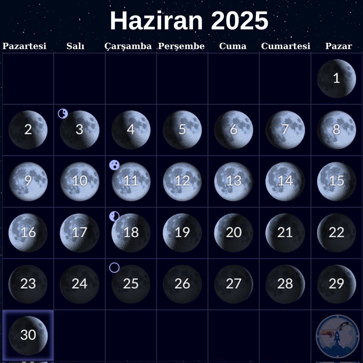 #GelecekAvucumda ile 2025 Haziran Ayı, Ay Takvimi 🌙🌒 ✨

#aytakvimi #Ay #lunarcalendar #mooncalendar #space #sky