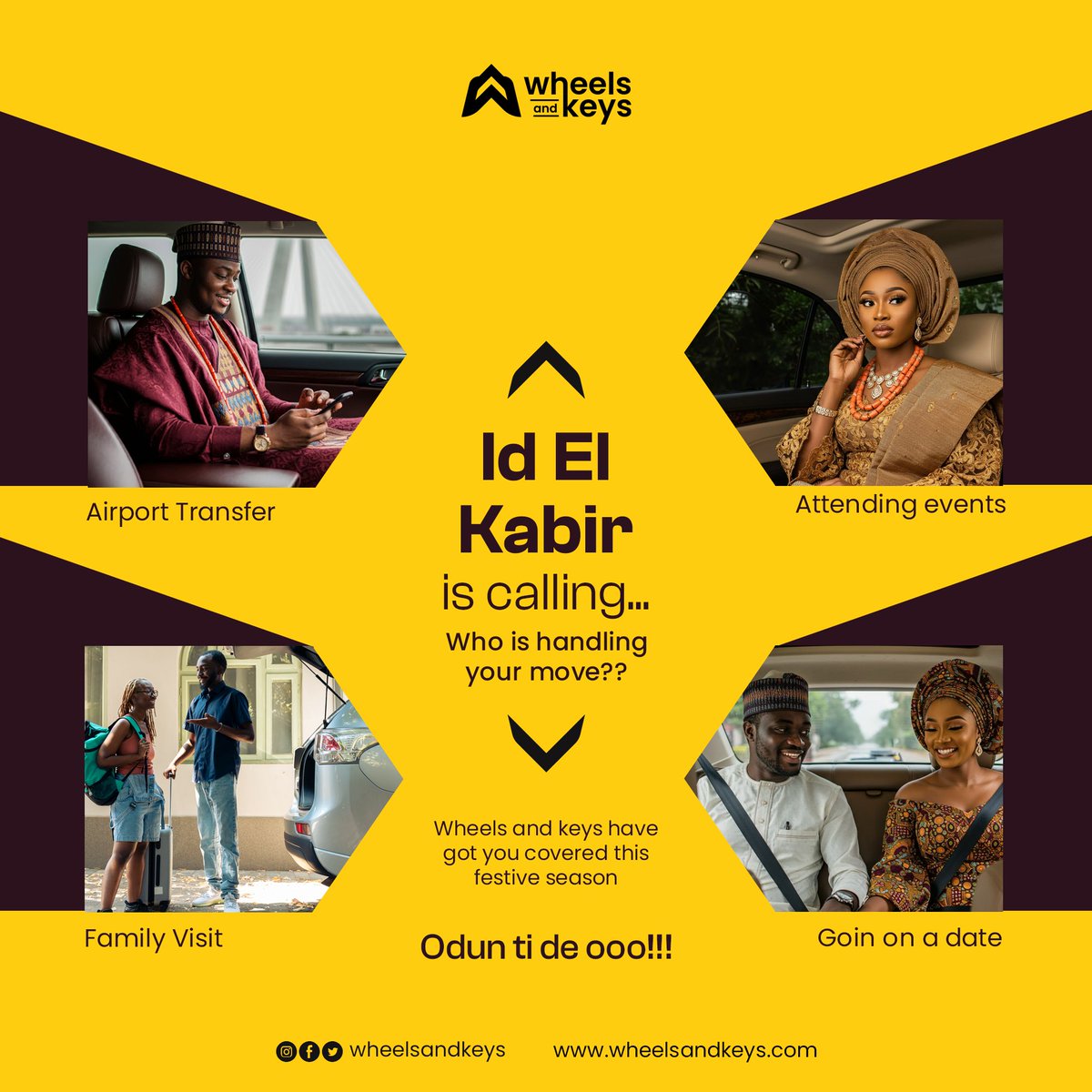 wheelsandkeys's tweet image. 🎉 Id El Kabir is calling...
Big plans, big outfits, big celebrations — but who's handling your moves?
Whether it’s:
✈️ Airport transfers
👨👩👧 Family visits
💃🏽 Attending events
❤️ Going on a date
Let Wheels and Keys be your ride partner this festive season.
#wheelsandkeys