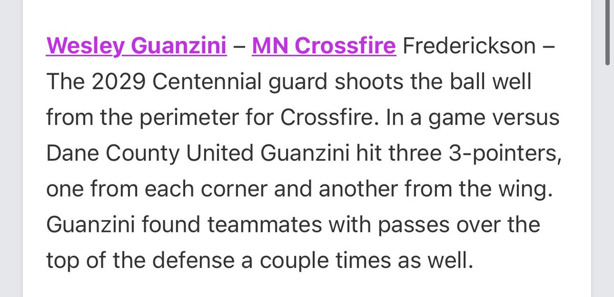Minnesota Crossfire Basketball (@mncrossfirebb) on Twitter photo Shoutout to our guy Wes Guanzini (Centennial 2029) for having a great weekend at NHR State! Some solid recognition for a great kid!
<a href="/PHCircuit/">Prep Hoops Circuit π</a> <a href="/Spencer_C3Scout/">Spencer Christenson</a> <a href="/streethistory/">StreetHistory Videos</a> <a href="/samfredericks0n/">Sam Frederickson</a> Shoutout to our guy Wes Guanzini (Centennial 2029) for having a great weekend at NHR State! Some solid recognition for a great kid!
<a href="/PHCircuit/">Prep Hoops Circuit π</a> <a href="/Spencer_C3Scout/">Spencer Christenson</a> <a href="/streethistory/">StreetHistory Videos</a> <a href="/samfredericks0n/">Sam Frederickson</a>