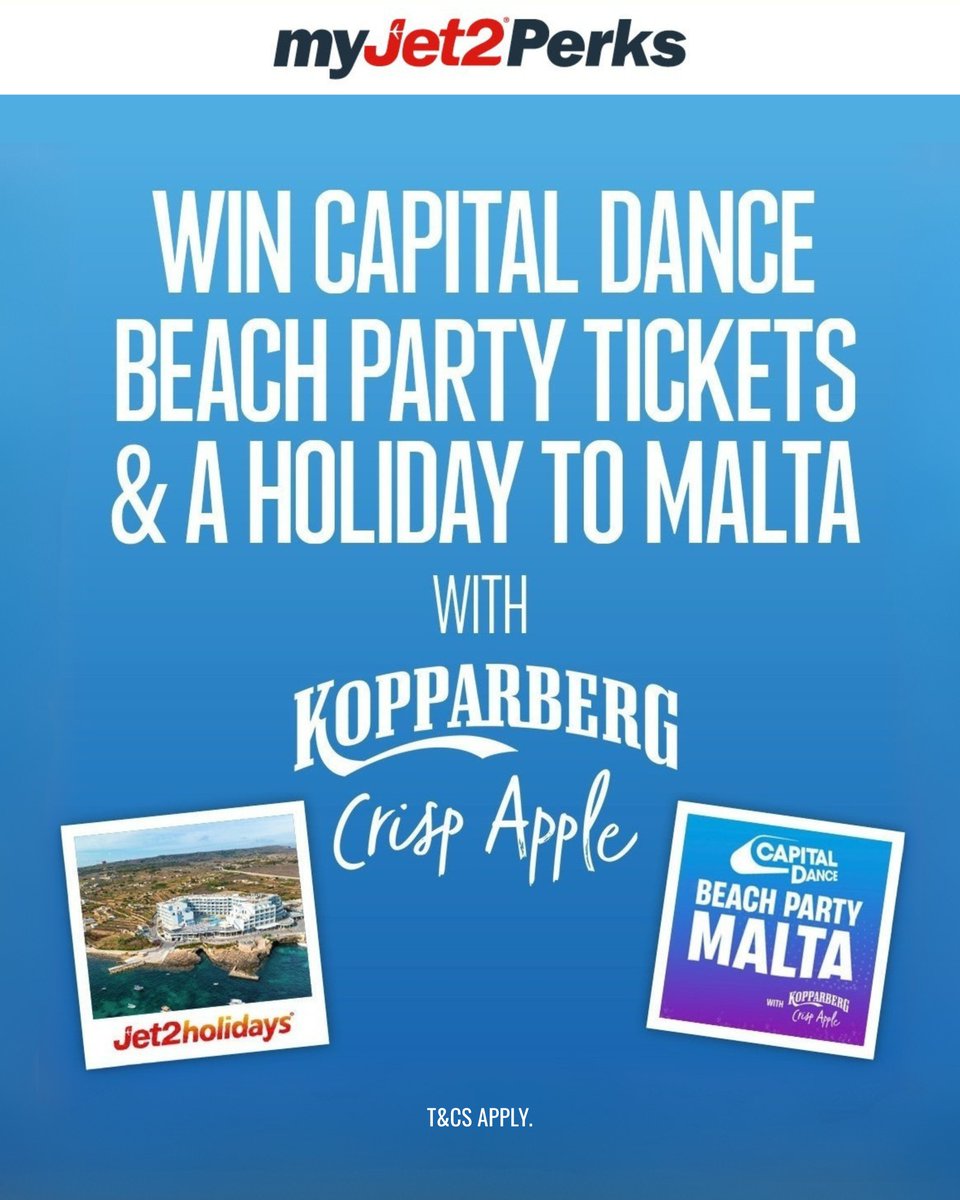 jet2tweets's tweet image. Kickstart your summer with myJet2Perks &amp;amp; @KopparbergUK!

You + 3 mates could WIN:
🎟️ Tickets to @capitaldance Beach Party with Kopparberg Crisp Apple
✈️ Return flights to Malta
🏖️ 4-night stay at the adults-only Riviera Spa Resort (3–7 July)

Tag who you're taking 👇