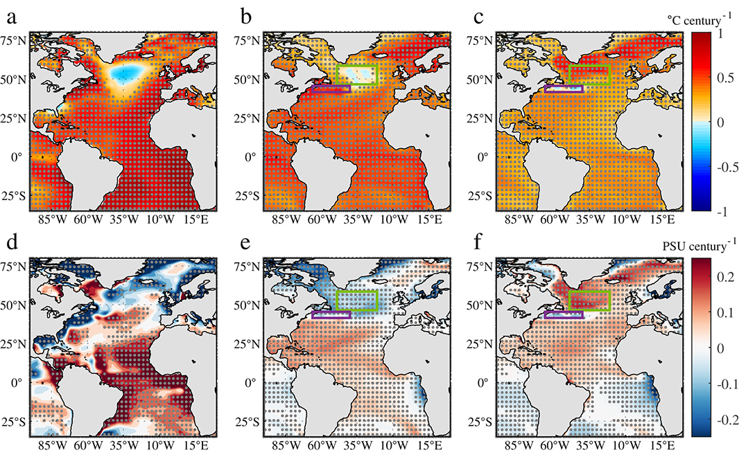 A study in <a href="/CommsEarth/">Communications Earth & Environment</a> suggests that the North Atlantic Warming Hole is tied to a weakened Atlantic Meridional Overturning Circulation during the past century. go.nature.com/3SSJcfr