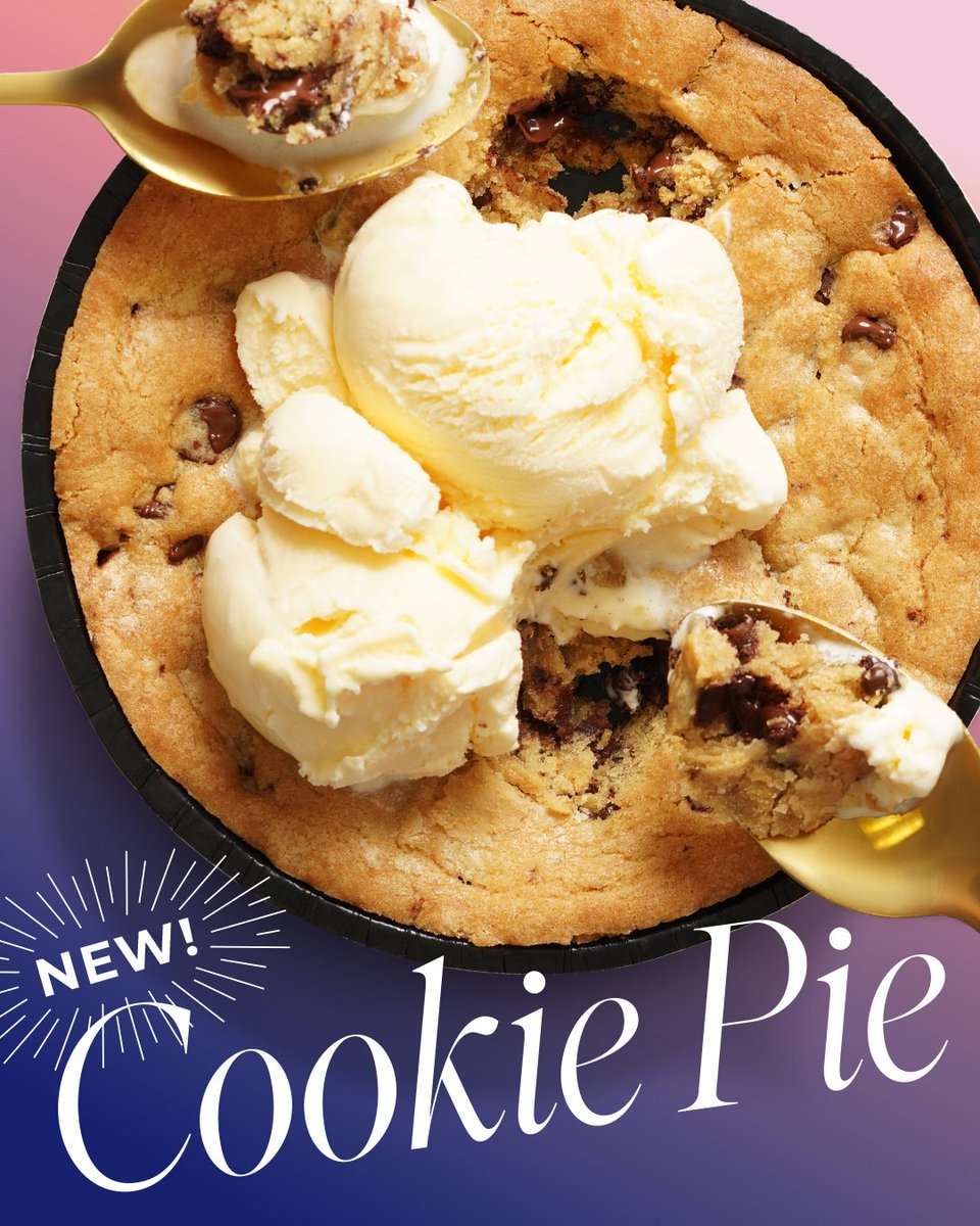 Introducing our NEW Cookie Pie 🍪🥧 Your new favorite shareable dessert is here! Warm and gooey cookie goodness awaits! Pies are six inches in diameter, ideal for 2–3 people. Pairs perfectly with ice cream or frosting.

Grab a spoon. Grab a friend. Dig in. #CookiePie