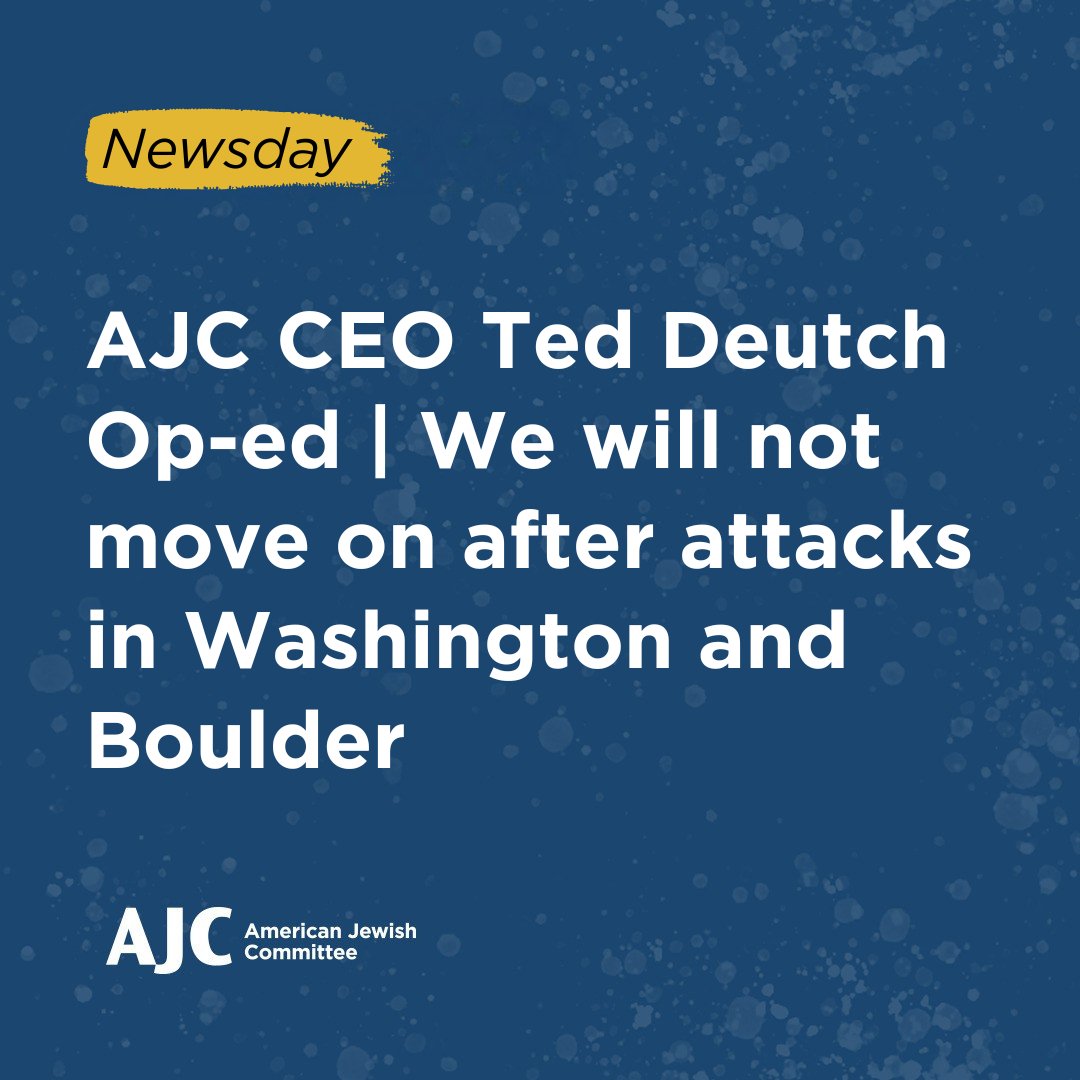 American Jewish Committee (@ajcglobal) on Twitter photo "Stop telling us to be less defensive, to be less alarmed, when the people on offense want us dead."
In a powerful new op-ed, <a href="/AJCCEO/">Ted Deutch, CEO of American Jewish Committee</a> Ted Deutch explains why we cannot simply āmove onā after the recent antisemitic attacks in D.C. and Boulder.
These incidents are the horrifying "Stop telling us to be less defensive, to be less alarmed, when the people on offense want us dead."
In a powerful new op-ed, <a href="/AJCCEO/">Ted Deutch, CEO of American Jewish Committee</a> Ted Deutch explains why we cannot simply āmove onā after the recent antisemitic attacks in D.C. and Boulder.
These incidents are the horrifying