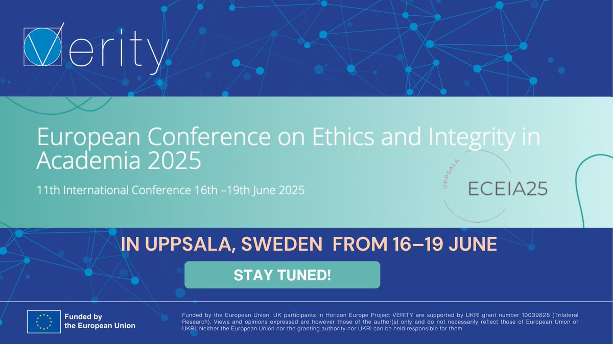 VERITY (@verityeu) on Twitter photo The VERITY team is heading to #ECEIA2025 in Uppsala! 🇸🇪
Evren Yalaz, Agata Gurzawska, Lisa Häberlein & Mathieu Rochambeau will share insights on building #TrustInScience through inclusive, ethical, and co-created research.
🔗Know more: academicintegrity.eu/conference/.
#VERITYproject The VERITY team is heading to #ECEIA2025 in Uppsala! 🇸🇪
Evren Yalaz, Agata Gurzawska, Lisa Häberlein & Mathieu Rochambeau will share insights on building #TrustInScience through inclusive, ethical, and co-created research.
🔗Know more: academicintegrity.eu/conference/.
#VERITYproject