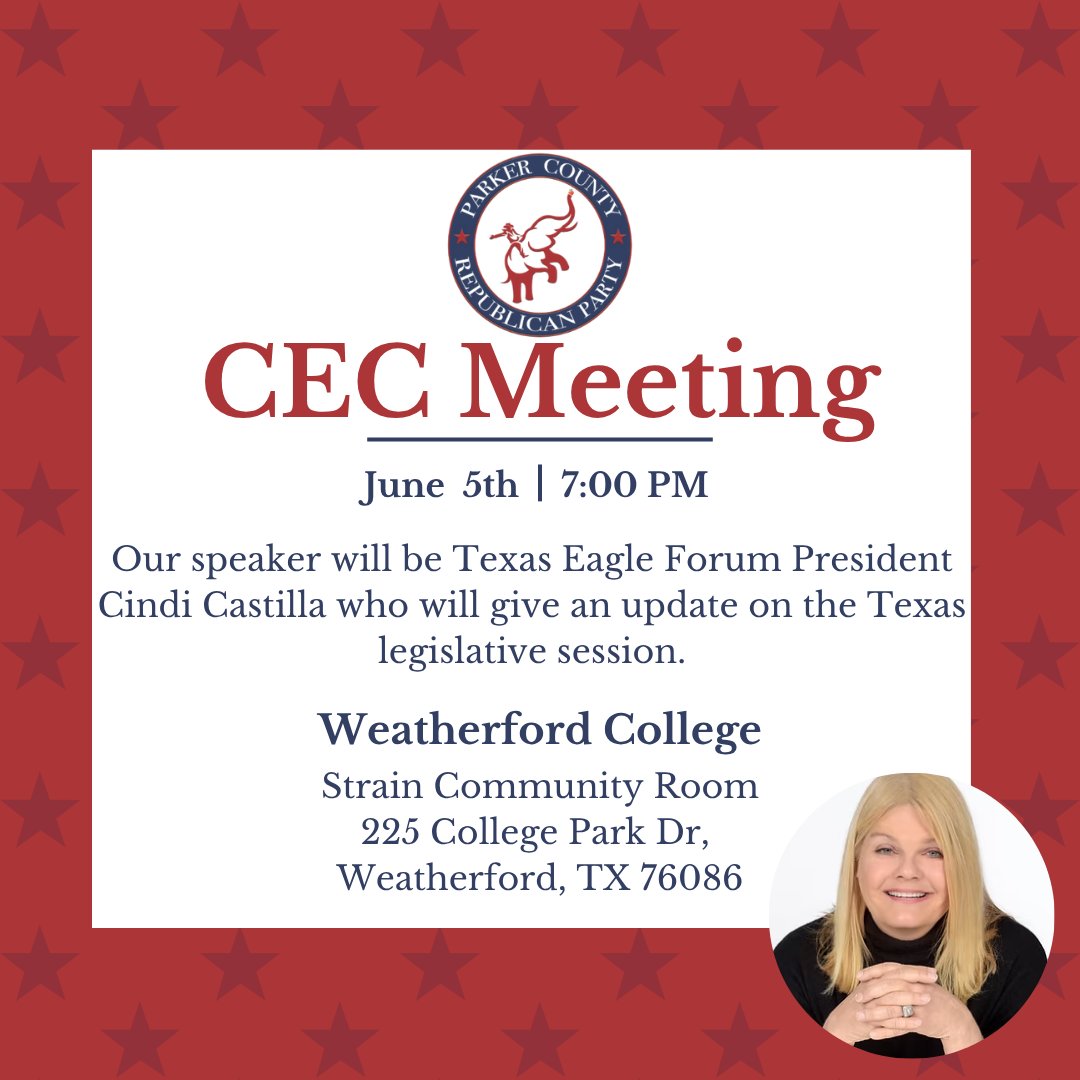 Join us for our next meeting to hear from Texas Eagle Forum President Cindi Castilla as she shares insights on the Texas legislative session.