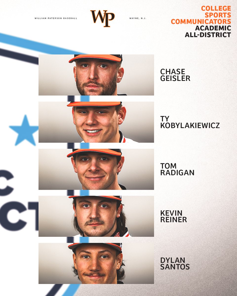 William Paterson University Athletics (@wpupioneers) on Twitter photo Congratulations to Chase, Ty, Tom, Kevin and Dylan on being named to the <a href="/CollSportsComm/">College Sports Communicators</a> Academic All-District Baseball Team!
ποΈ tinyurl.com/5ddcb5fn
#WPUBASE #wpunj Congratulations to Chase, Ty, Tom, Kevin and Dylan on being named to the <a href="/CollSportsComm/">College Sports Communicators</a> Academic All-District Baseball Team!
ποΈ tinyurl.com/5ddcb5fn
#WPUBASE #wpunj