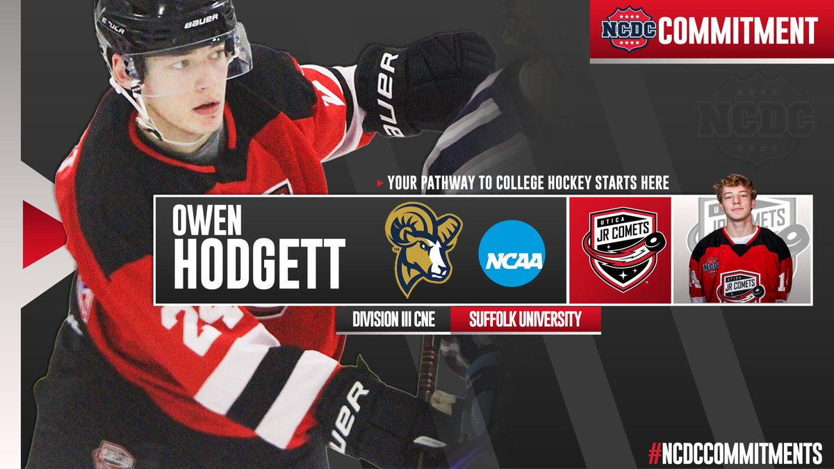 #NCDCCommitments: Congratulations to two-year <a href="/UticaJrComets/">Utica Jr. Comets</a> defenseman Owen Hodgett for committing to play <a href="/NCAAIceHockey/">NCAA Ice Hockey</a> with <a href="/SuffolkMHockey/">Suffolk Men's Hockey</a>! Hodgett also played in the #USPHLPremier for the Jr. Comets in 2023-24, a great example of #USPHLAdvancement In action!

Full Story: