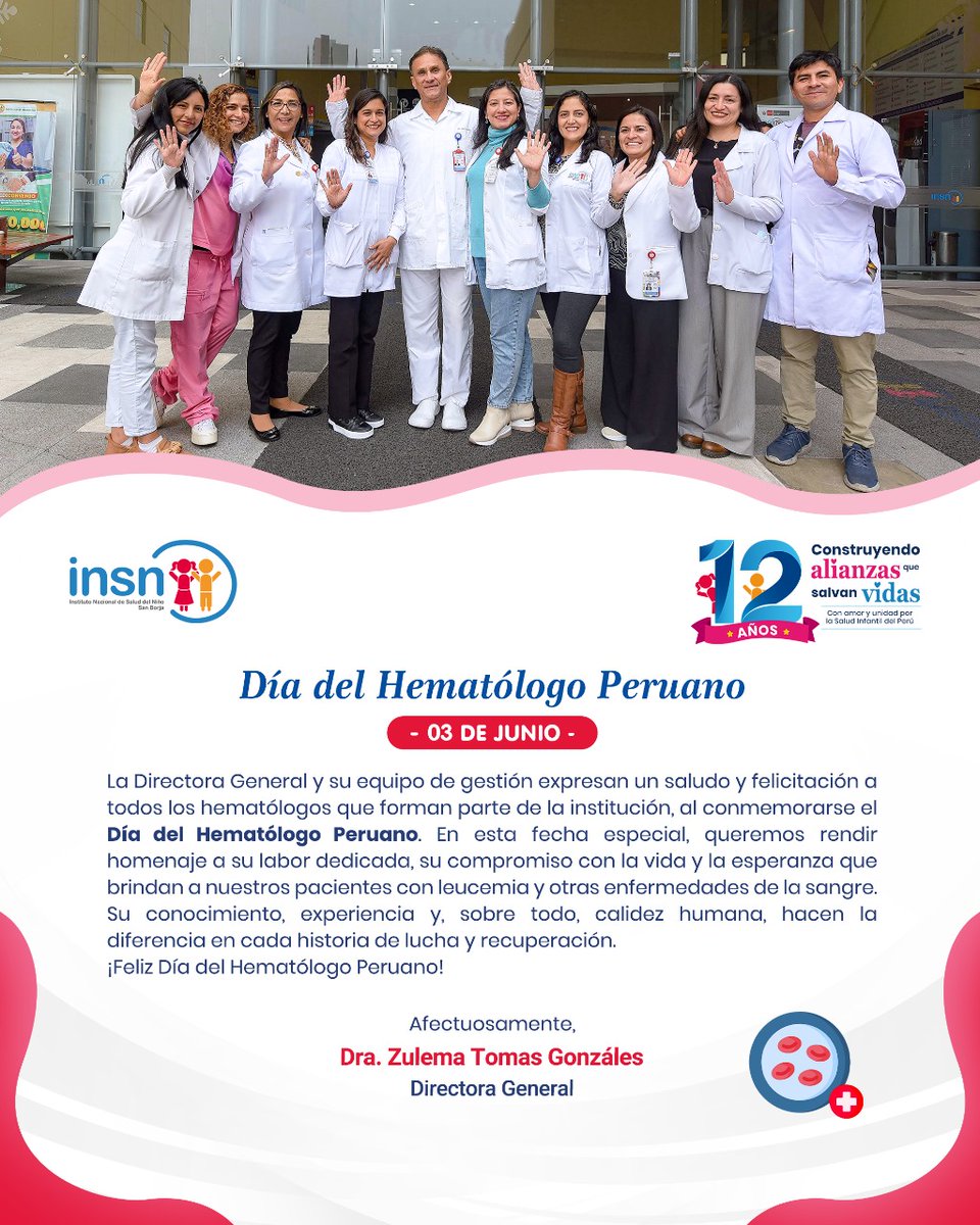 🎉Feliz día del Hematólogo Peruano!✨ Hoy saludamos con gratitud a quienes dedican su vida a estudiar y cuidar nuestra sangre. Gracias por su compromiso, conocimiento y humanidad. 🩸🇵🇪

#DíaDelHematólogo #SaludConCiencia #SalvandoVidasEnTodoElPeru
