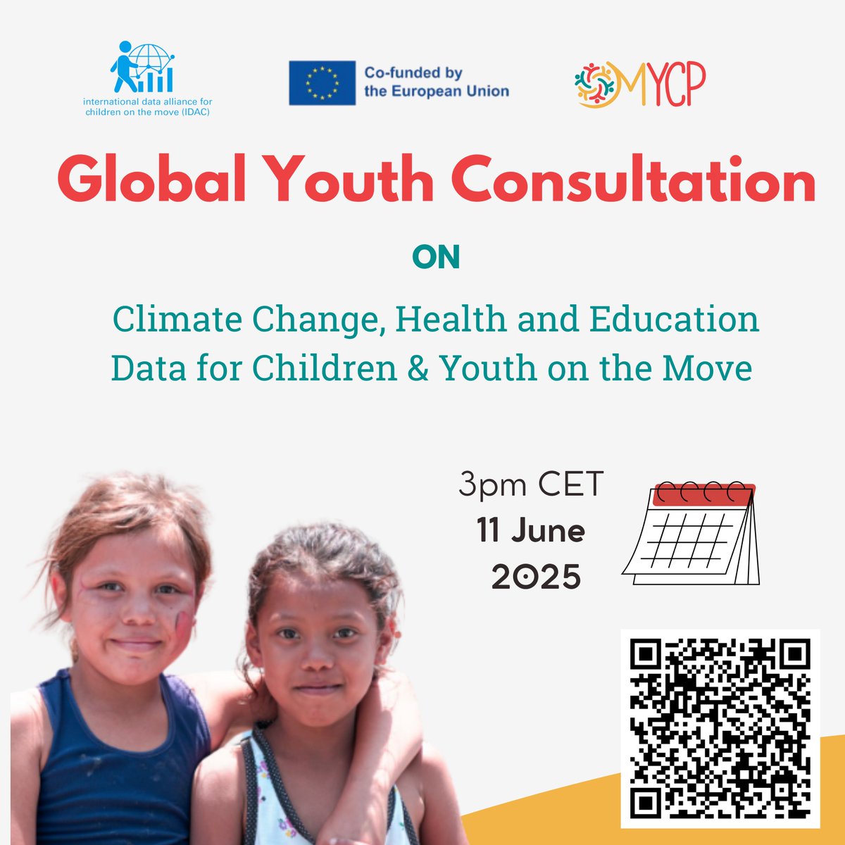 Global Youth Consultation on Climate Change, Health &amp; Education Data for Children on the Move 🌍

Join young changemakers from around the world to discuss why better data matters for protecting the rights and futures of children on the move! 📊