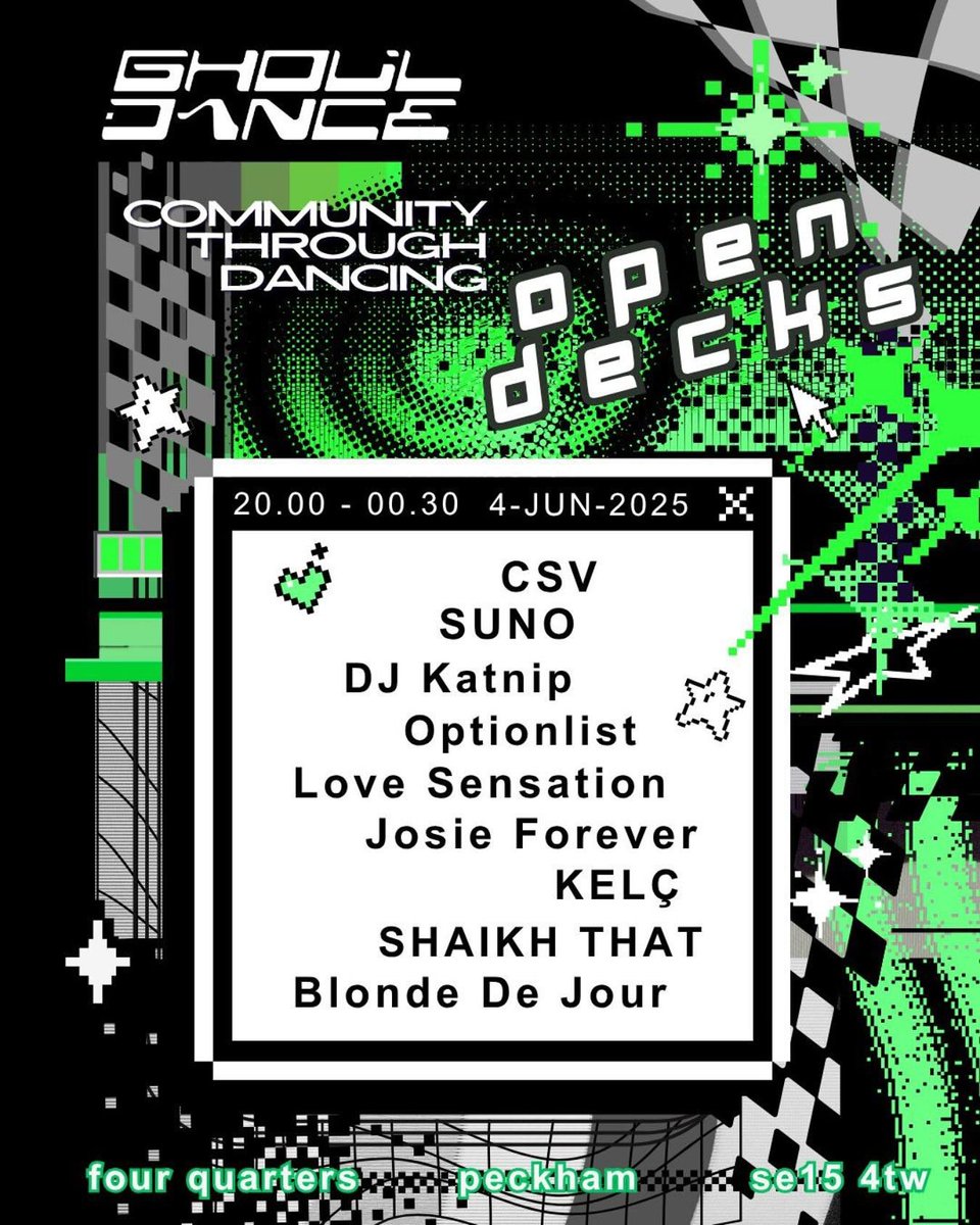 On the decks tomorrow night for Ghoul Dance <a href="/fourquartersbar/">Four Quarters</a> playing a selection of trance, techno and more esoteric club music 💫🌊 Free entry with no tickets required just show up and boogie 🕺 I’m on at 10:30pm🚗