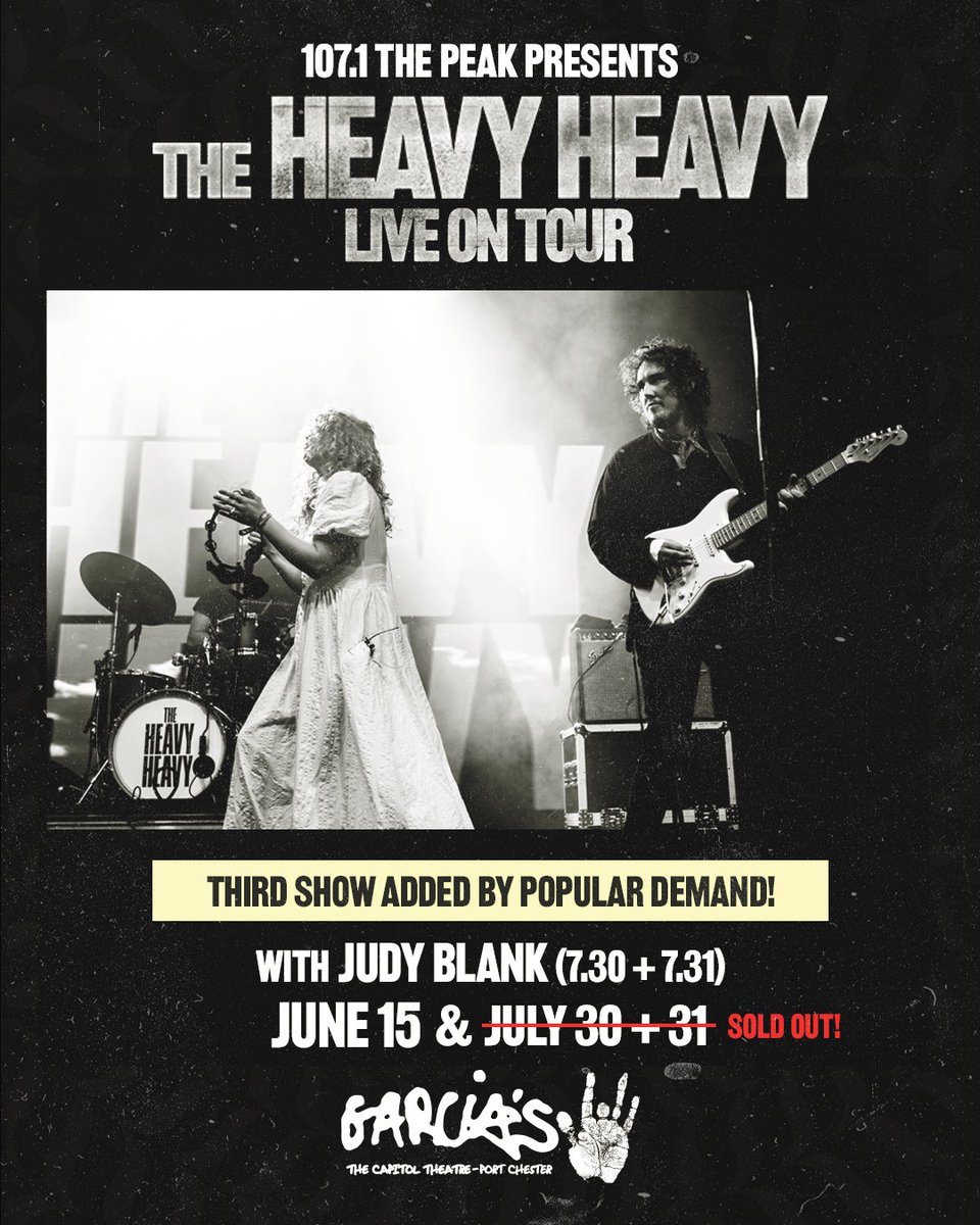 The Heavy Heavy (@theheavyheavyuk) on Twitter photo Port Chester, due to overwhelming demand we are adding a 3rd show at <a href="/GarciasAtTheCap/">Garcia's at The Capβ‘οΈπΉπ</a> on June 15th! This one is special - we're playing 2 sets, performing the entirety of both our albums. Our July dates have sold out, so get your tickets while you can at 10atoms.com/THH-PortChesteβ¦ Port Chester, due to overwhelming demand we are adding a 3rd show at <a href="/GarciasAtTheCap/">Garcia's at The Capβ‘οΈπΉπ</a> on June 15th! This one is special - we're playing 2 sets, performing the entirety of both our albums. Our July dates have sold out, so get your tickets while you can at 10atoms.com/THH-PortChesteβ¦
