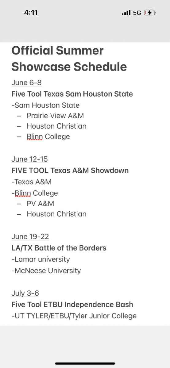 My Travel Ball schedule for this year, Can’t wait to go to work this summer!