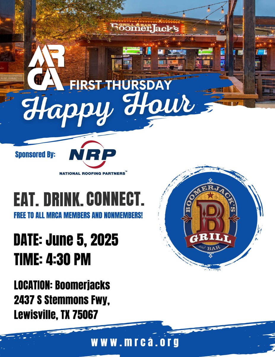 🚨 Don’t miss out on this week’s MRCA's 1st Thurs Happy Hr! We are proud to support this month’s event, bringing together roofing professionals in the DFW for great conversations &amp; networking. Spread the word &amp; make sure you don’t miss out! 

Register: bit.ly/3FvABfv